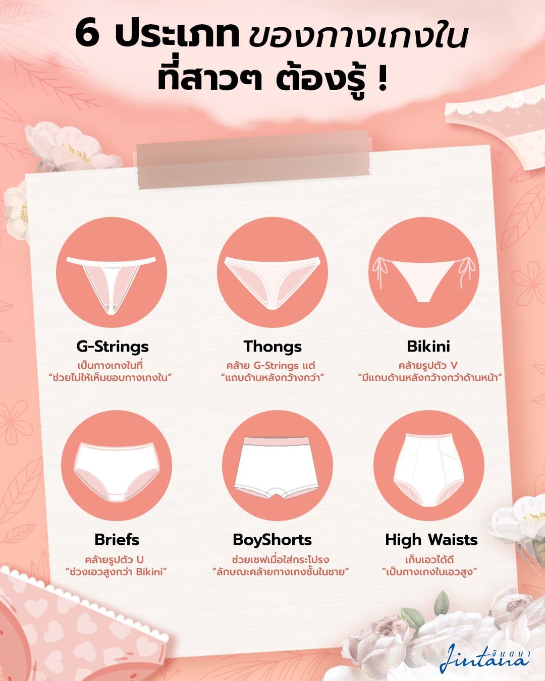 6 ประเภทของกางเกงชั้นใน กับความแตกต่างที่สาวๆ ต้องรู้ – Jintana